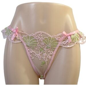 Sheer Lace Embroidered SEASHELLS & STARFISH Panty - Pink and Green